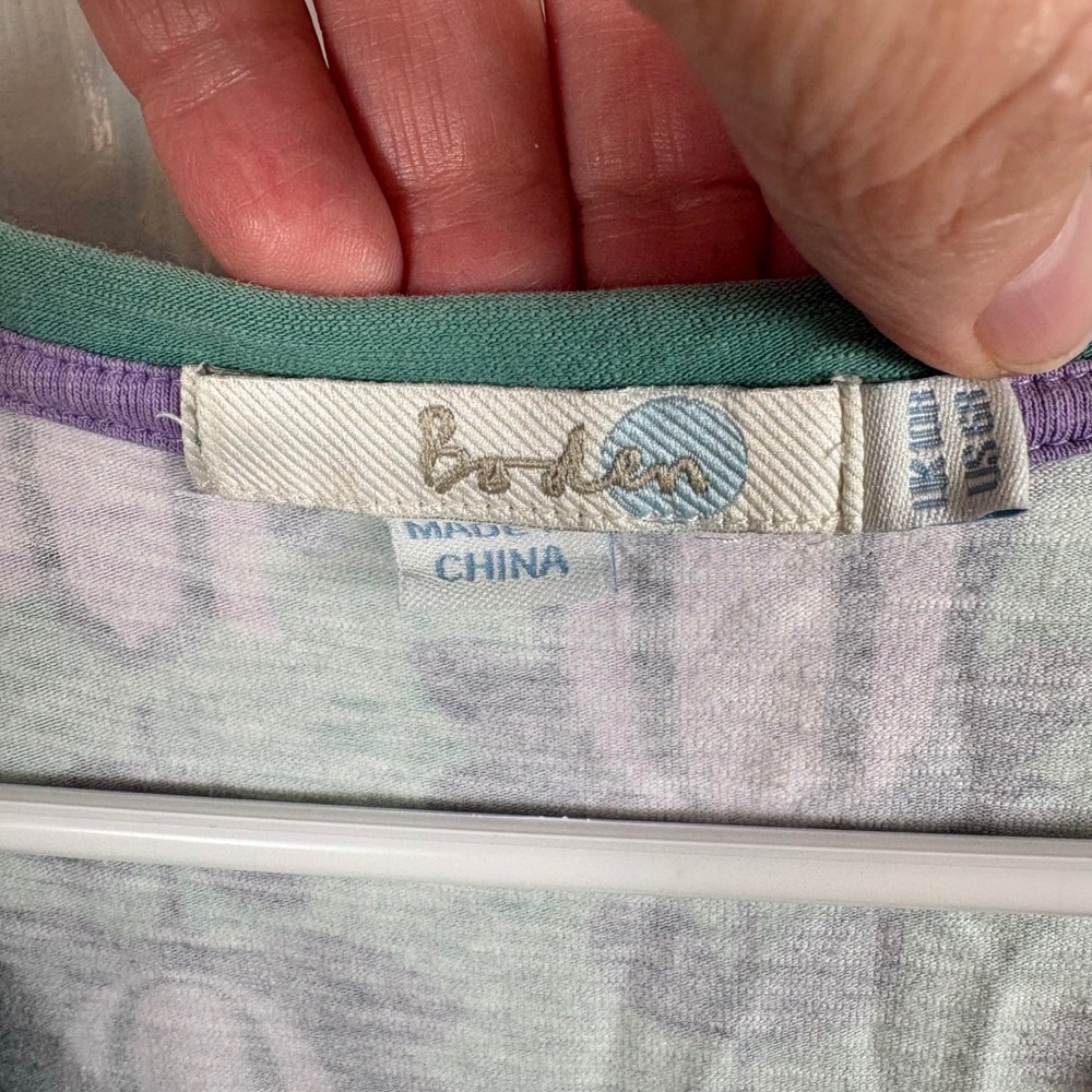 Boden Dress Size 6 Cotton Jersey Green Purple Floral Empire Waist Casual Travel - Picture 2 of 8
